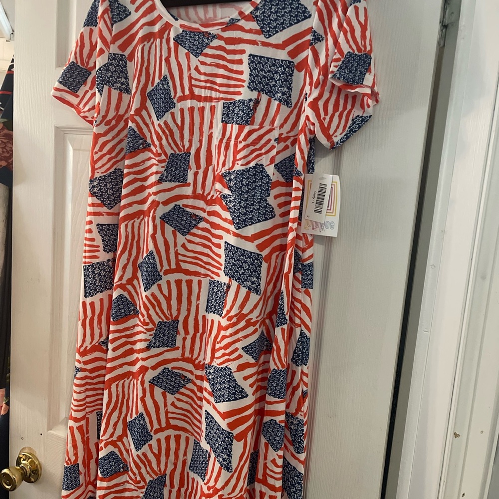 LuLaRoe Women's Dress - Red and Blue Pattern